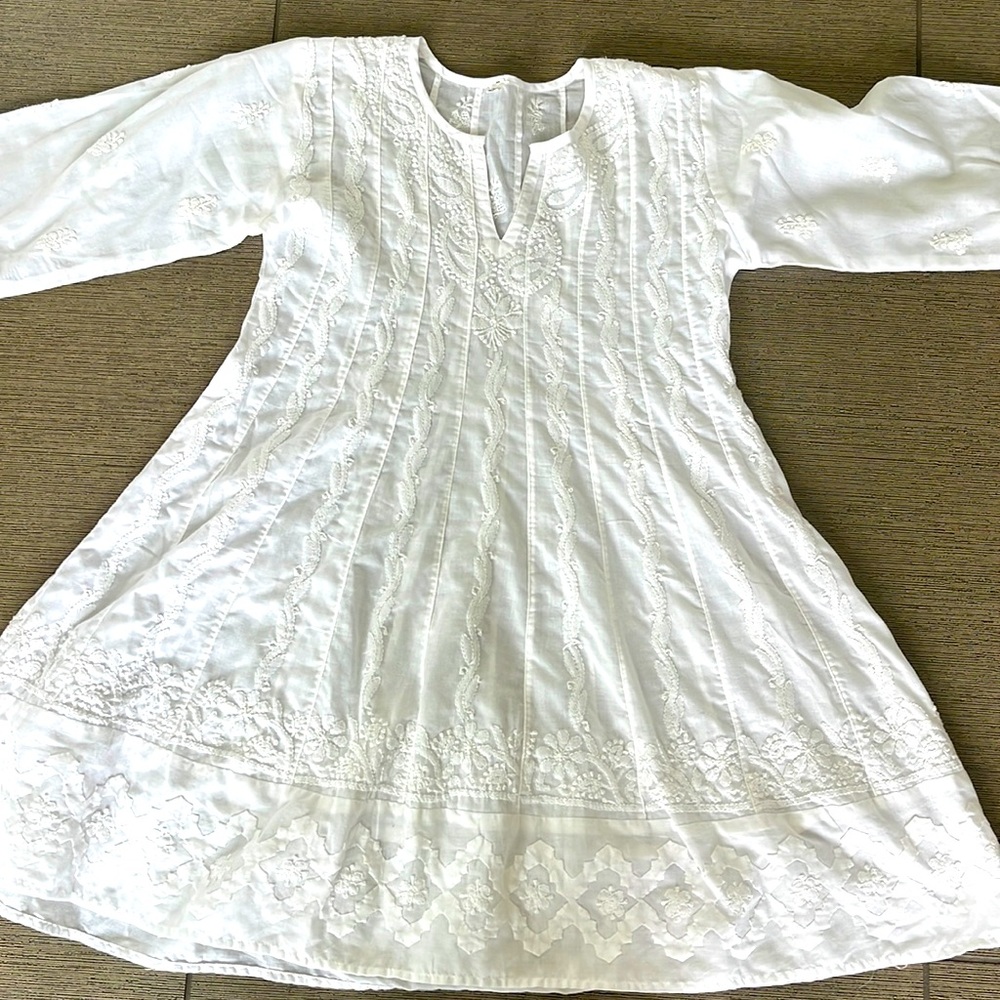 New Girls cotton white dress or kurti/kurta with embroidery